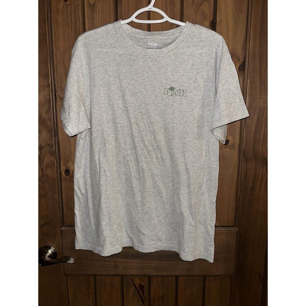 VICTORIA'S SECRET PINK HEATHER GRAY COTTON TSHIRT PALM TREE S- NEW WITH TAG